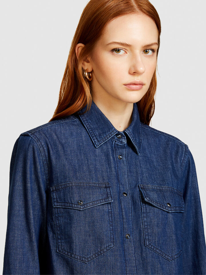 Comfort fit jean shirt - women's shirts - Dark Blue | Sisley image number 5